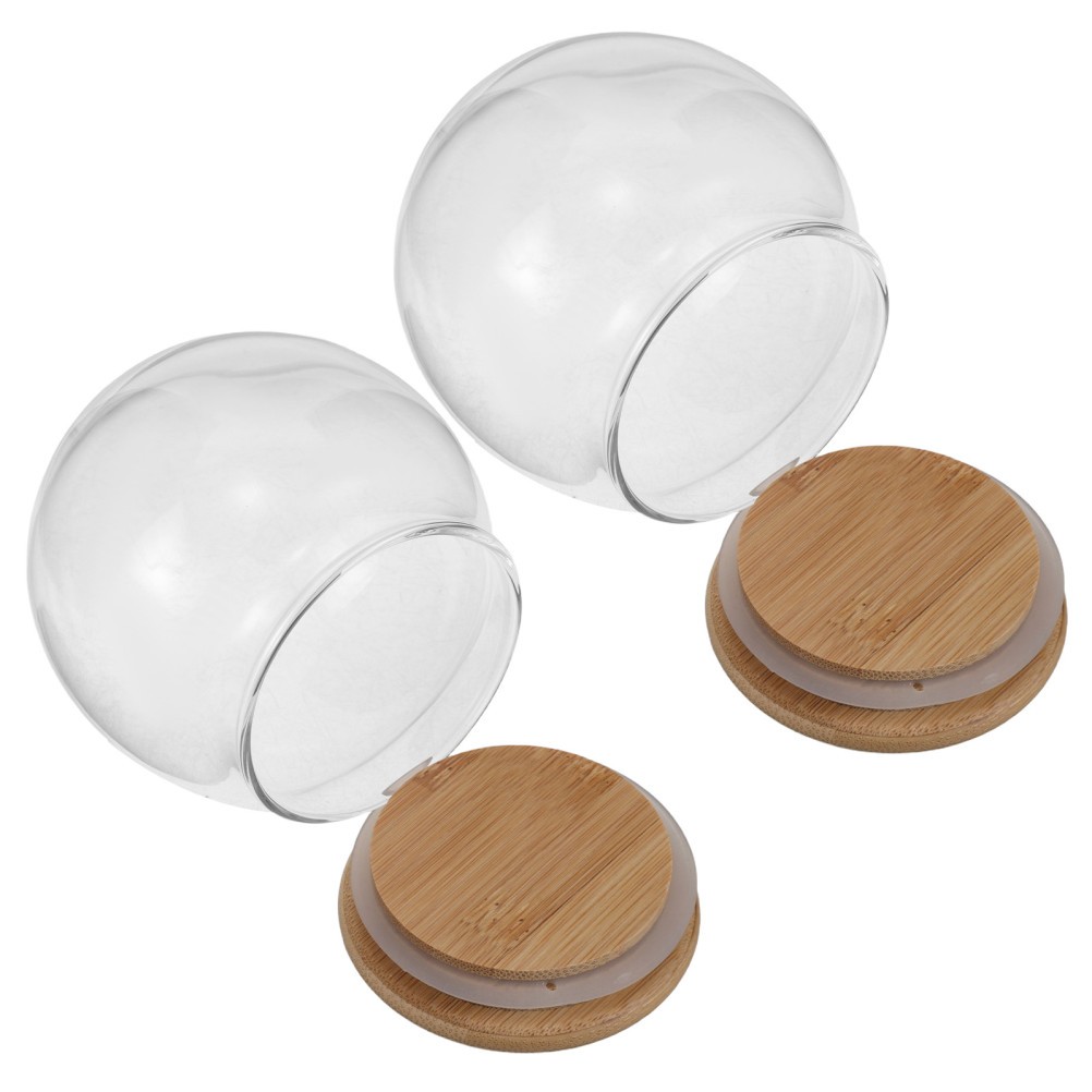 2Pcs Clear Glass Dome Cloche Covers for Miniature Display and Dust Protection