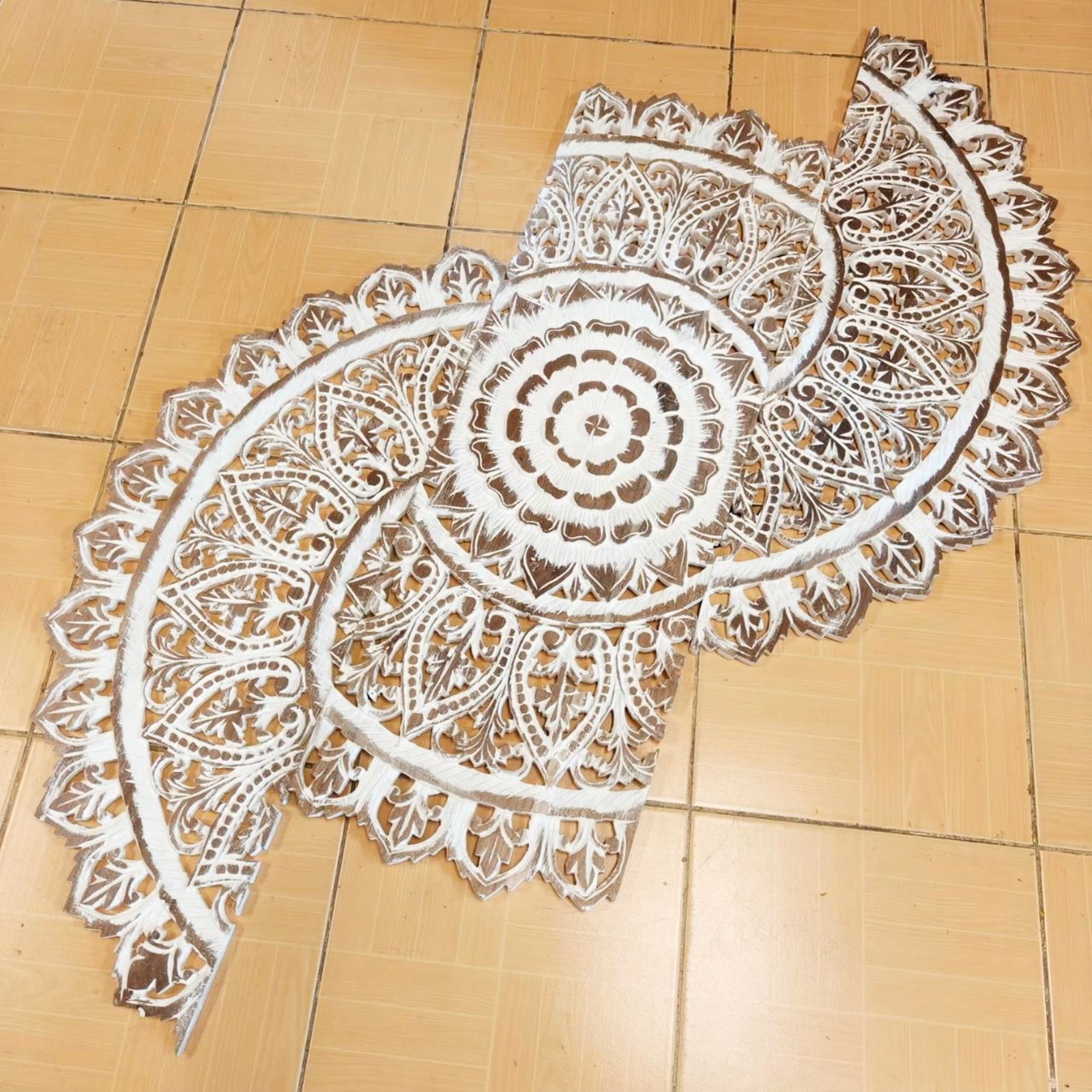 36″ Large Round White Wash Wood Mandala Wall Art Shabby Chic Decor #E