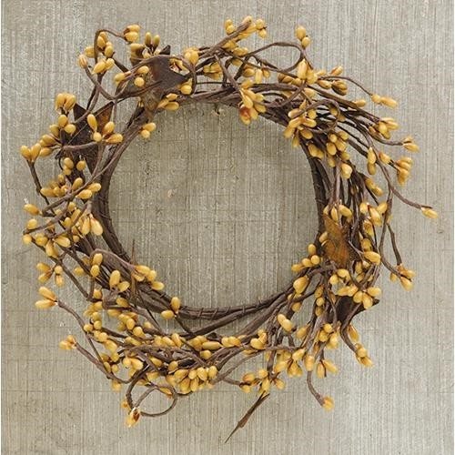NEW PRIMITIVE Berry Wreath Candle Rings 2pc Rust Stars 4″ Old Gold Pips Rustic