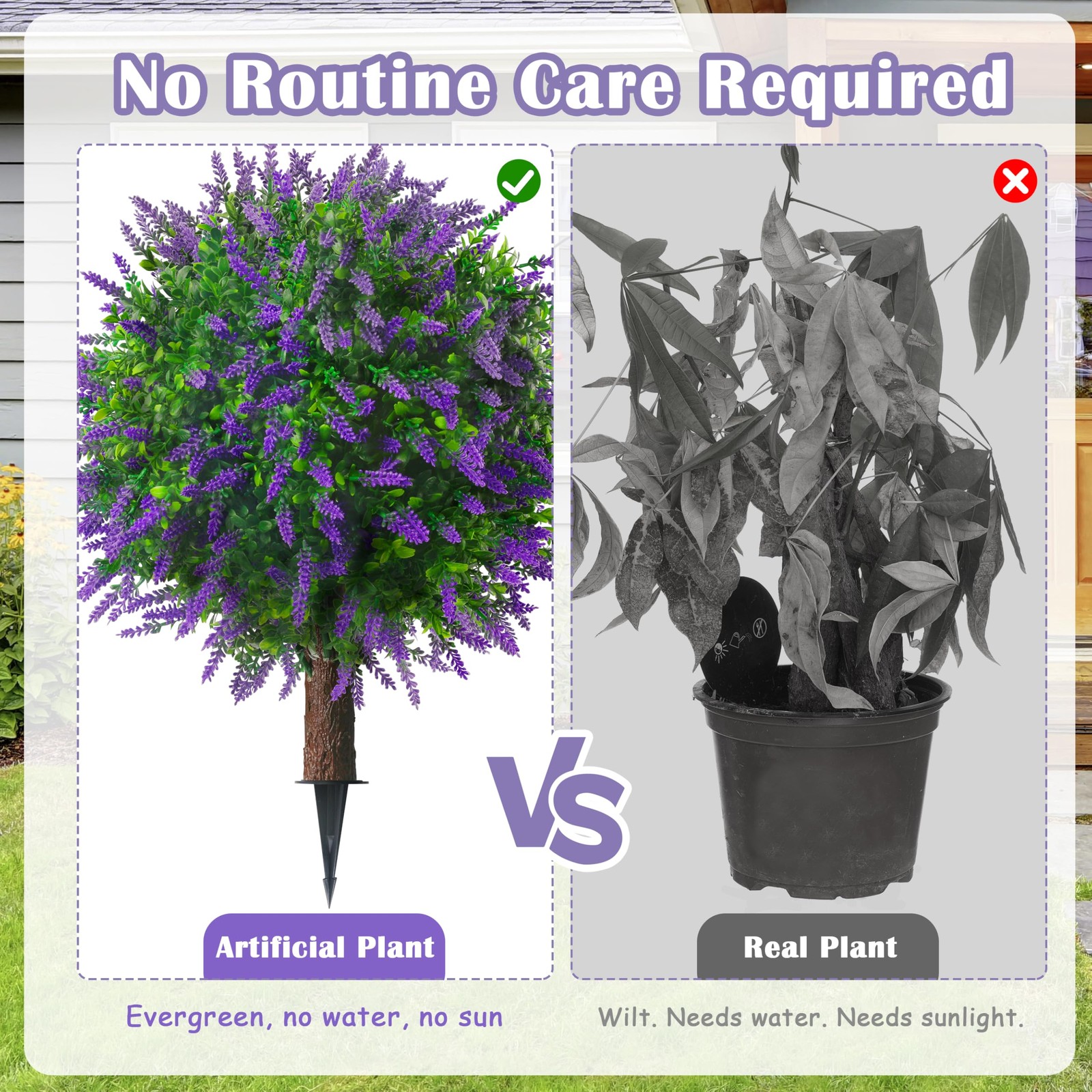 25.5″ Set of 2 Artificial Lavender Topiary Ball Trees, Faux Lavender Shrub Bu…