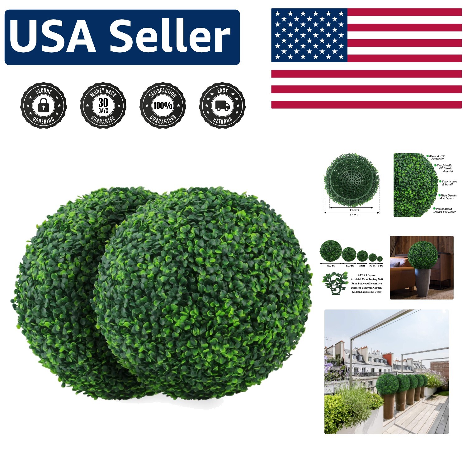 15.7-Inch Artificial Boxwood Plant Balls – Perfect for Weddings & Home Décor