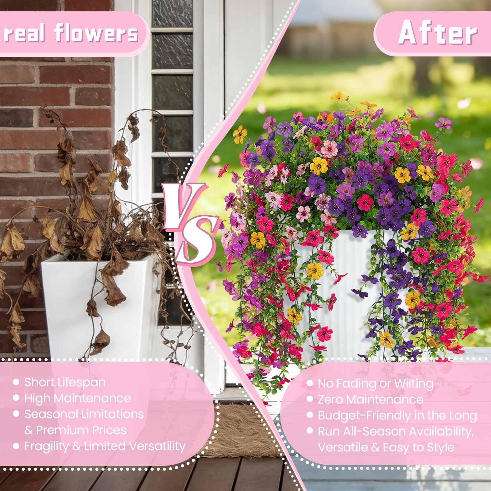 8PCS Artificial Hanging Fake Flowers for Outdoor Decoration Faux Silk Flowers…