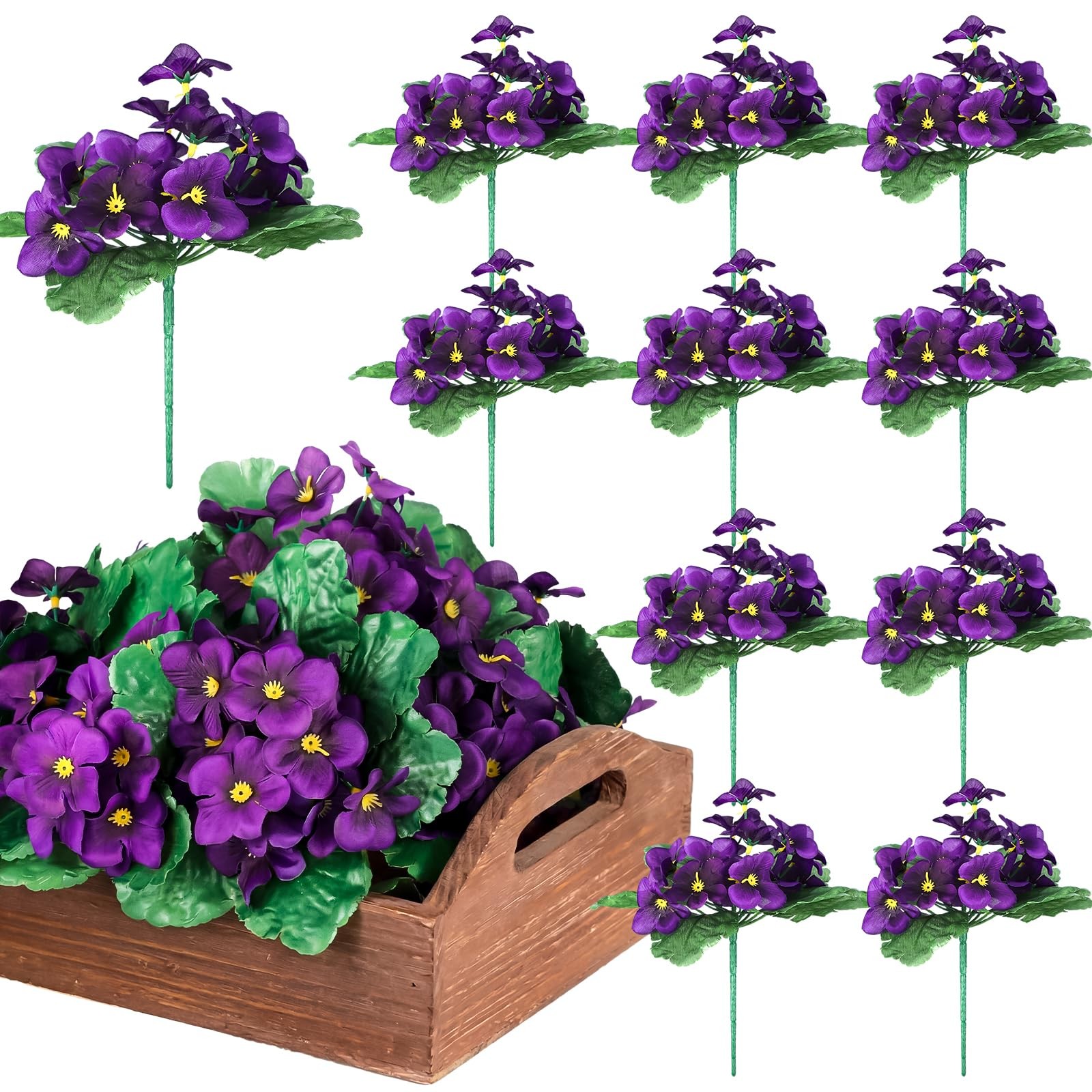 10 Pcs African Violet Artificial Plant Purple African Violet Individual 9 Inc…