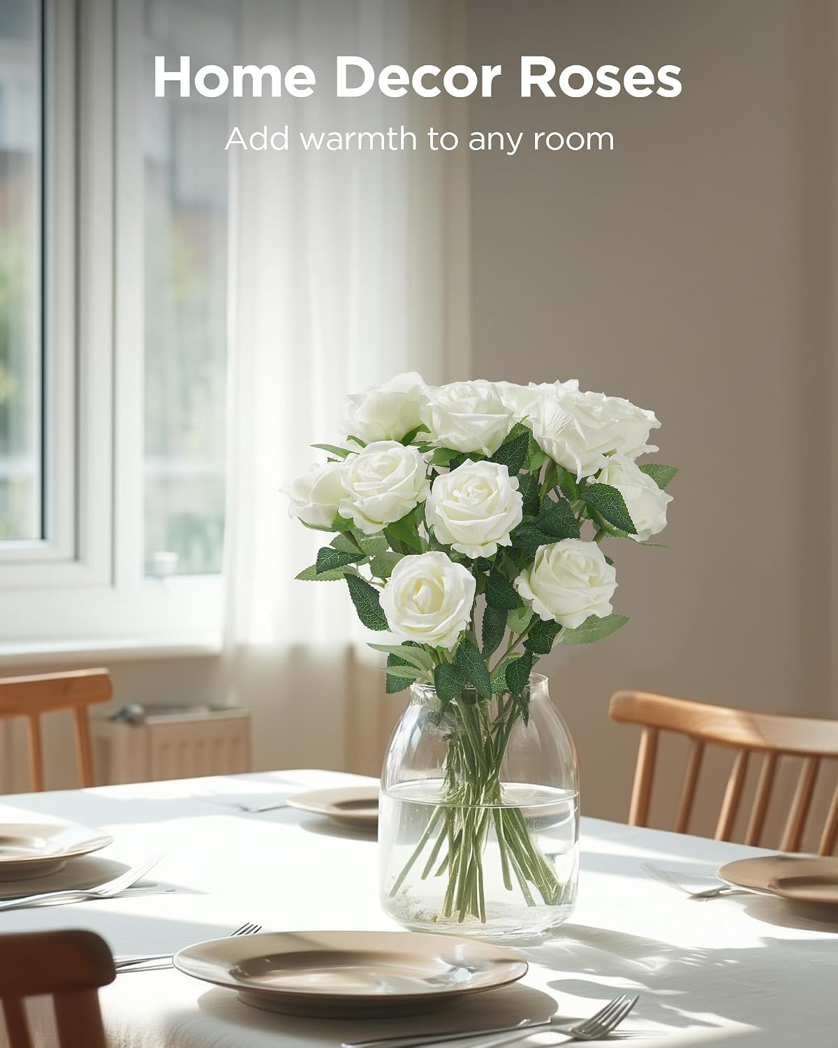 Innogear 50 Pcs White Roses Artificial Flowers, Fake Velvet Silk Rose Bulk Faux