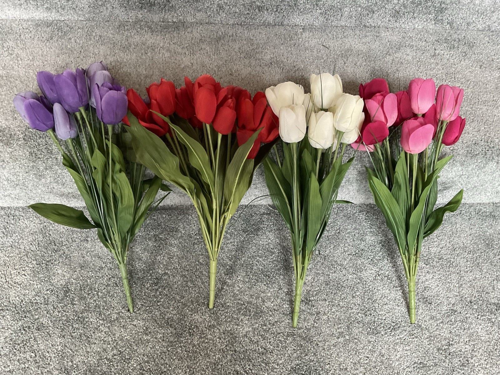 (4) Artificial Spring Flower Tulip Bouquets ~ Purple/Red/White/Pink ~ Decor