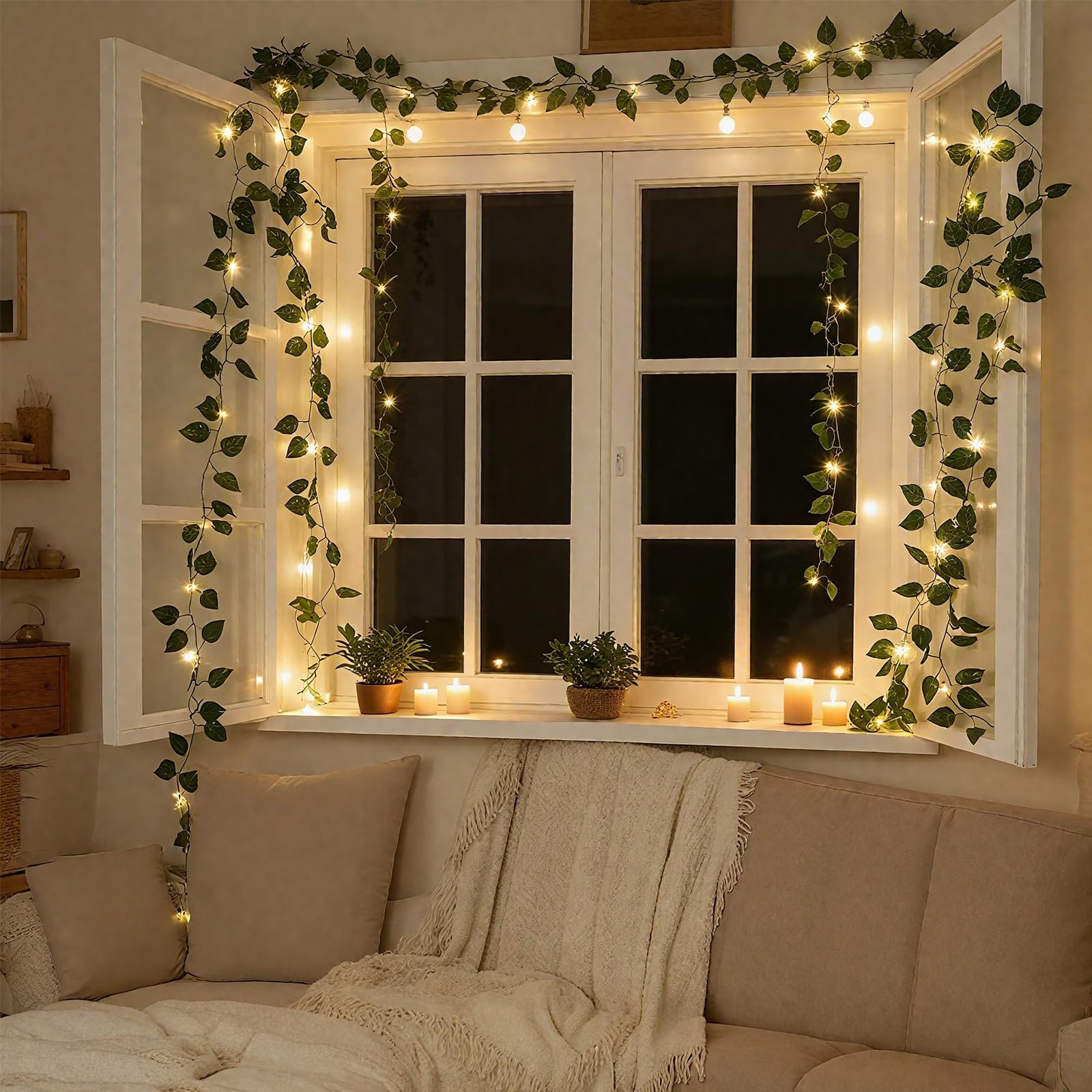 Vines with Lights Battery Operated, 40ft 120 Ivy String Lights, Fake Ivy Garl…