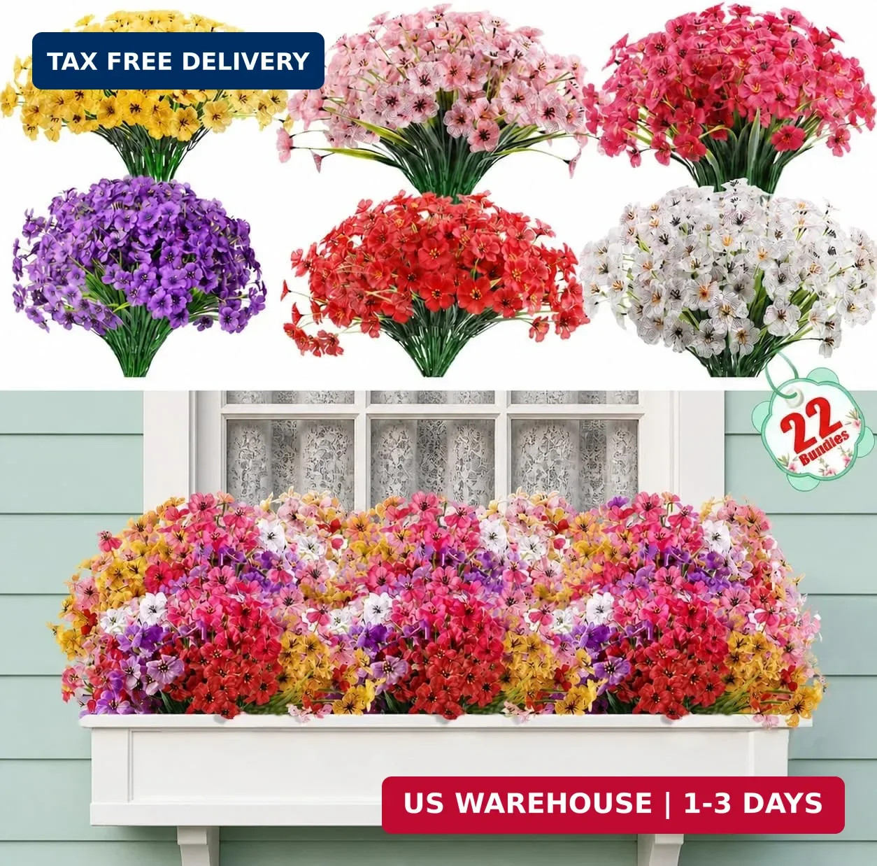 Powbrace 22 Pack Artificial Flowers for Outdoor Indoor Fake Plants, Faux Silk Fl