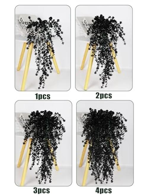 Pack of 4 Small Faux Plants – Artificial Hanging Plants – Indoor – Black