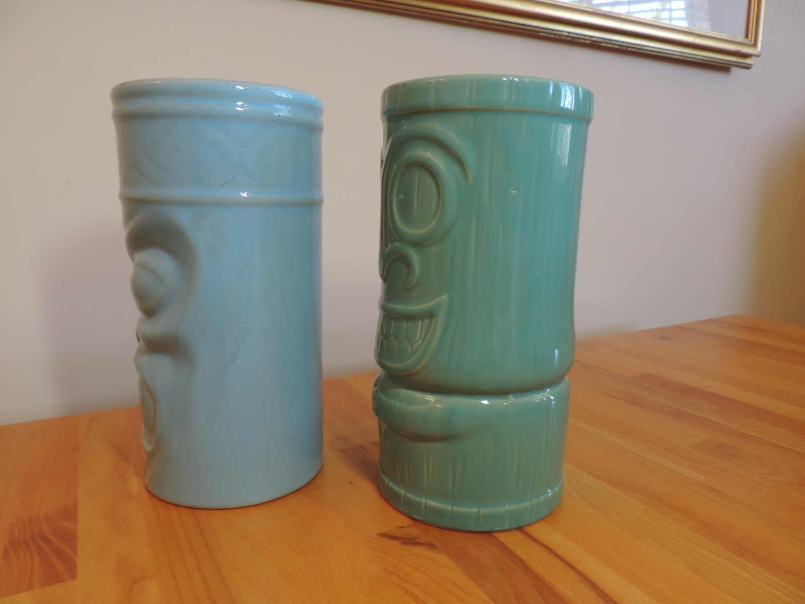 2 Tiki Totem Hawaiian Ceramic Planters 9″ Planters Vase Blue Green