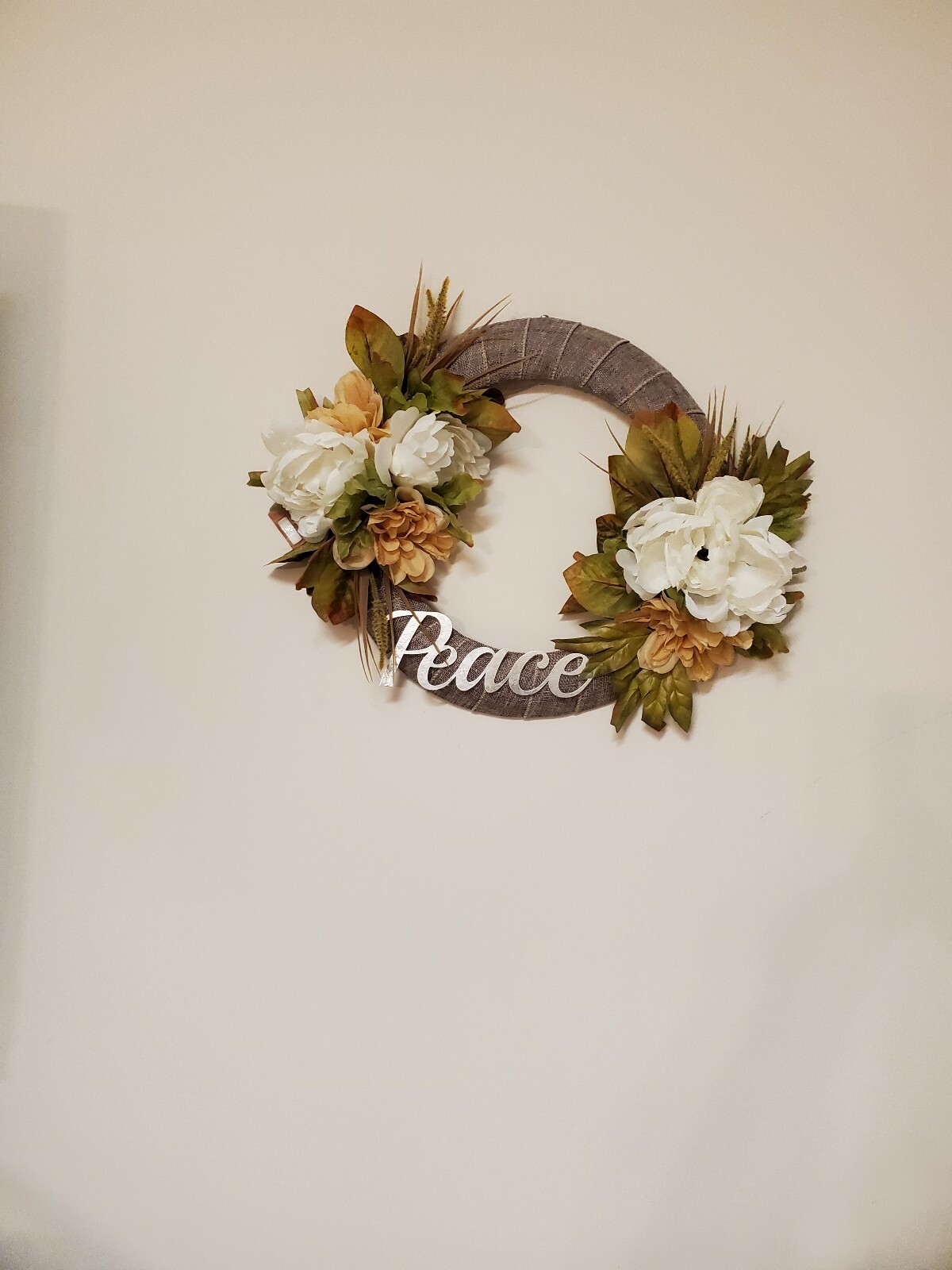 PEACE peony white beige brown green BEAUTIFUL WREATH elegant Decor Front Door 15