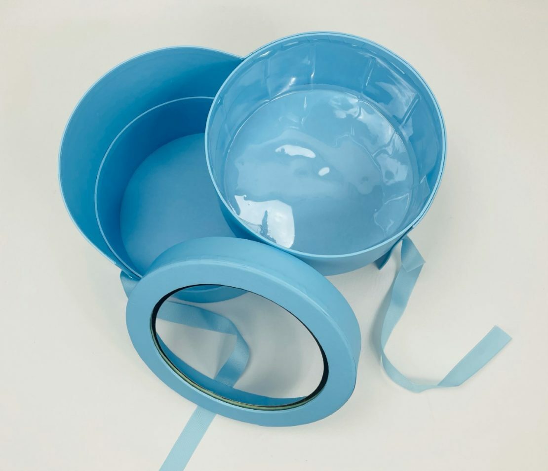 Premium Quality Round Shape Flower Box Floral Gift 2 Tier, with Lid, Ocean Blue