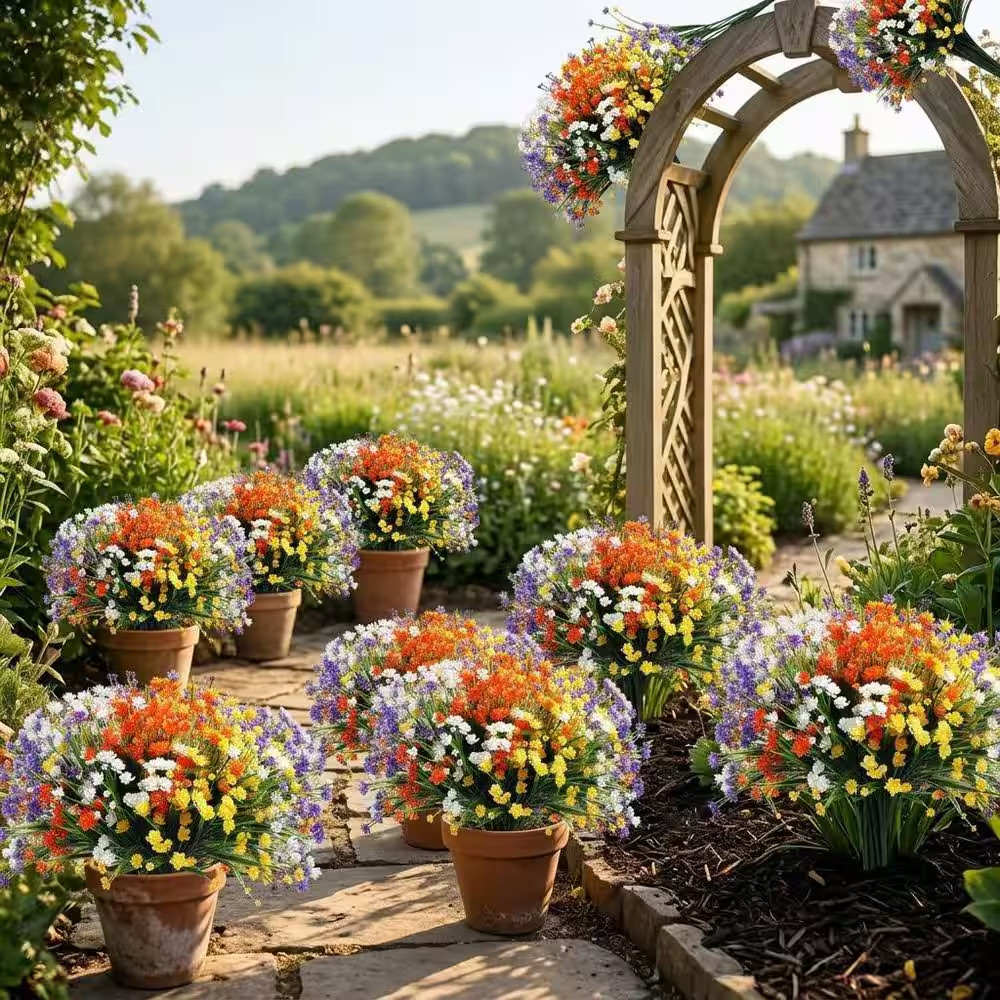 12.6 In. Multi-Colored Outdoor Artificial Flowers Fake Plastic Plants 40-Bundles