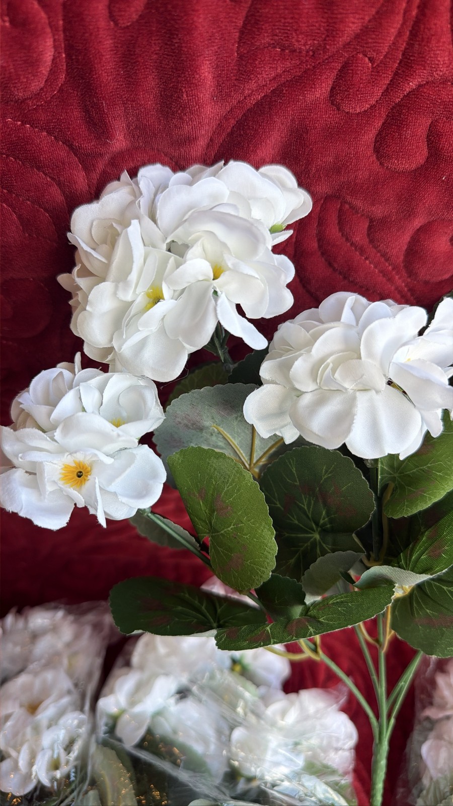 6 Pack White Artificial Geraniums Silk Style Outdoor Bushes