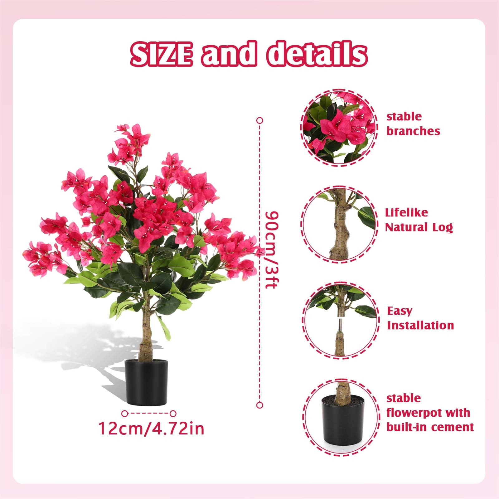 2 Pack 3ft Artificial Bougainvillea Trees Faux Bougainvillea Flower Tree in P…