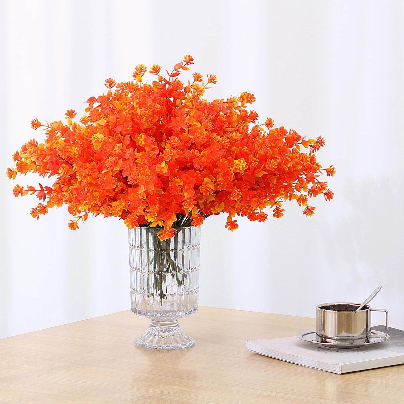 Artificial Mums for Outdoor Fall Flowers,Faux Flower Eucalyptus Leaves Fake P…