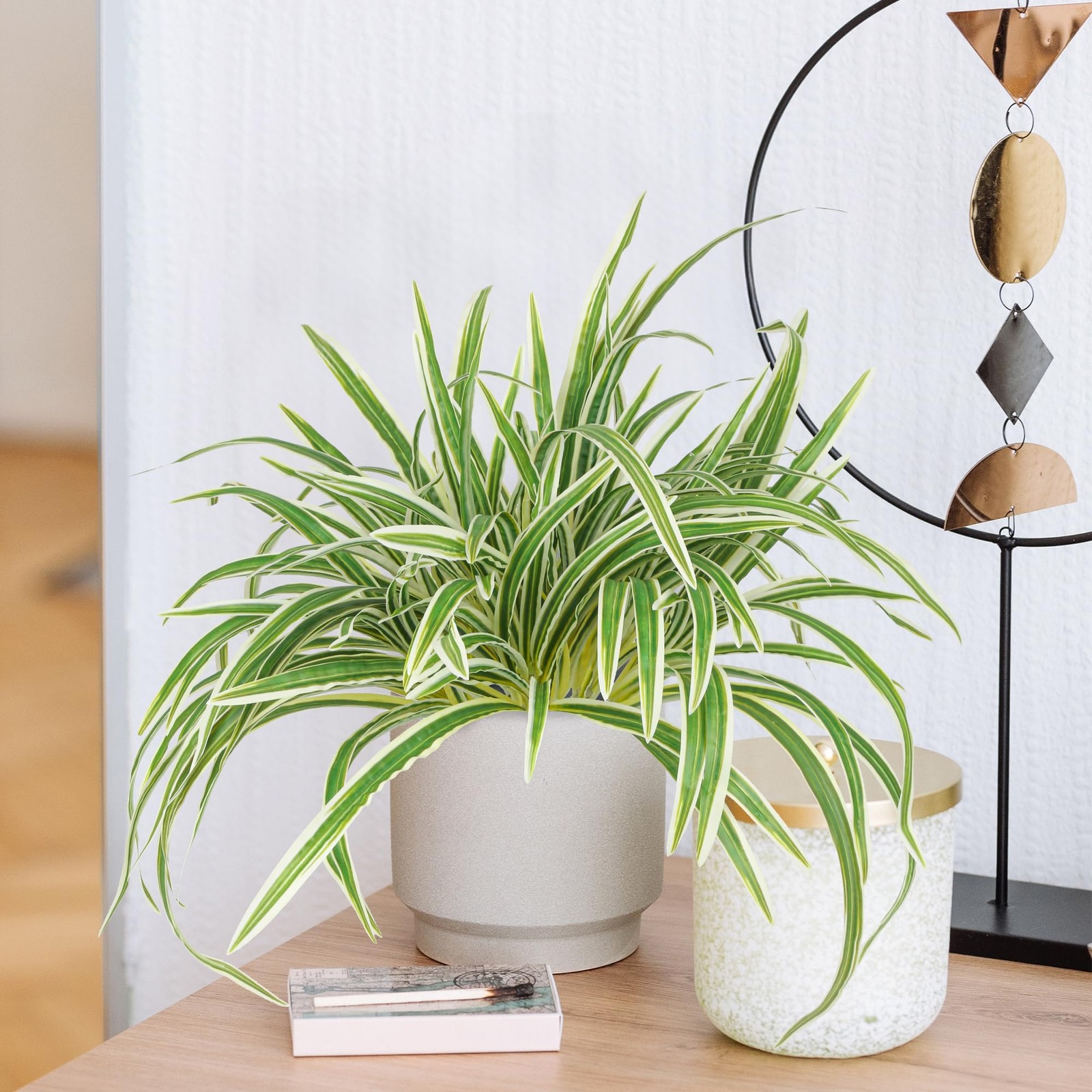 2 Packs Artificial Spider Plant Large 23.6In Fake Greenery Plants UV Resistan…