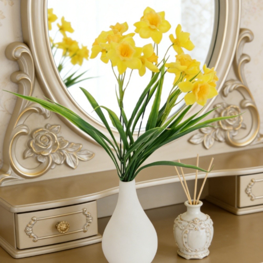 Yellow Artificial Narcissus Bouquet 5PCS 36cm for Photo Prop Home Decor