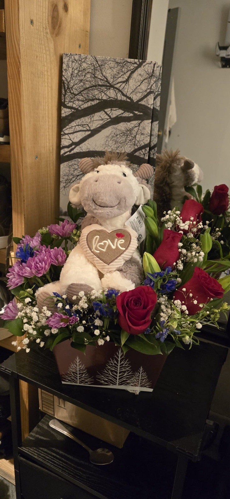 Fresh Rose Flower Arrangement & Centerpiece with Plush Toy Valentine’s Day