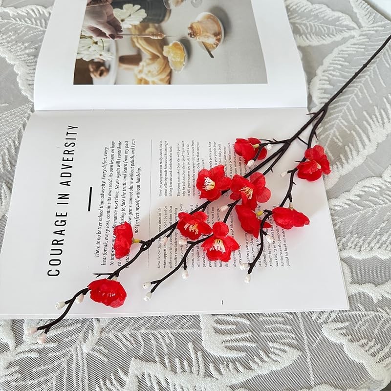 12 PCS Artificial Plum Blossom Flowers 22 Inch Fake Cherry Branches Faux Silk