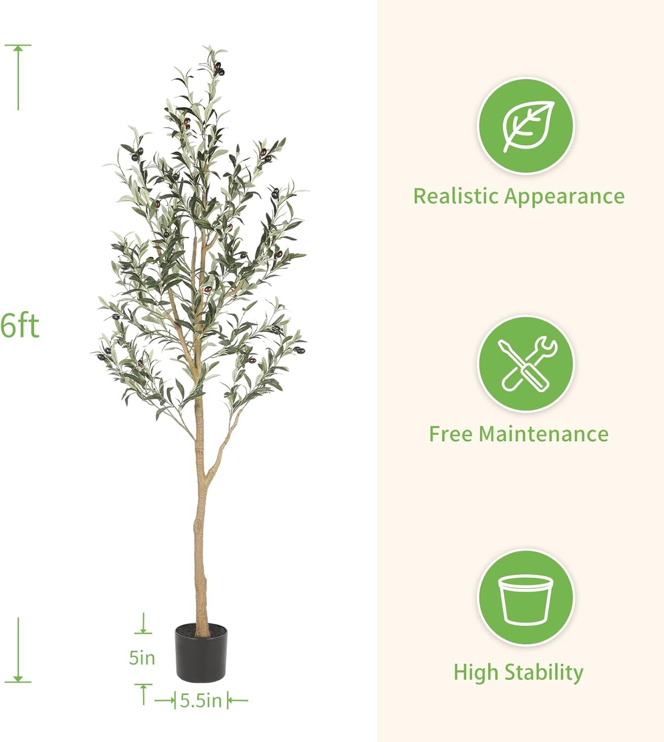 Realead 6Ft Artificial Olive Tree, Tall Faux Olive Tree Plants, Fake Potted Oliv