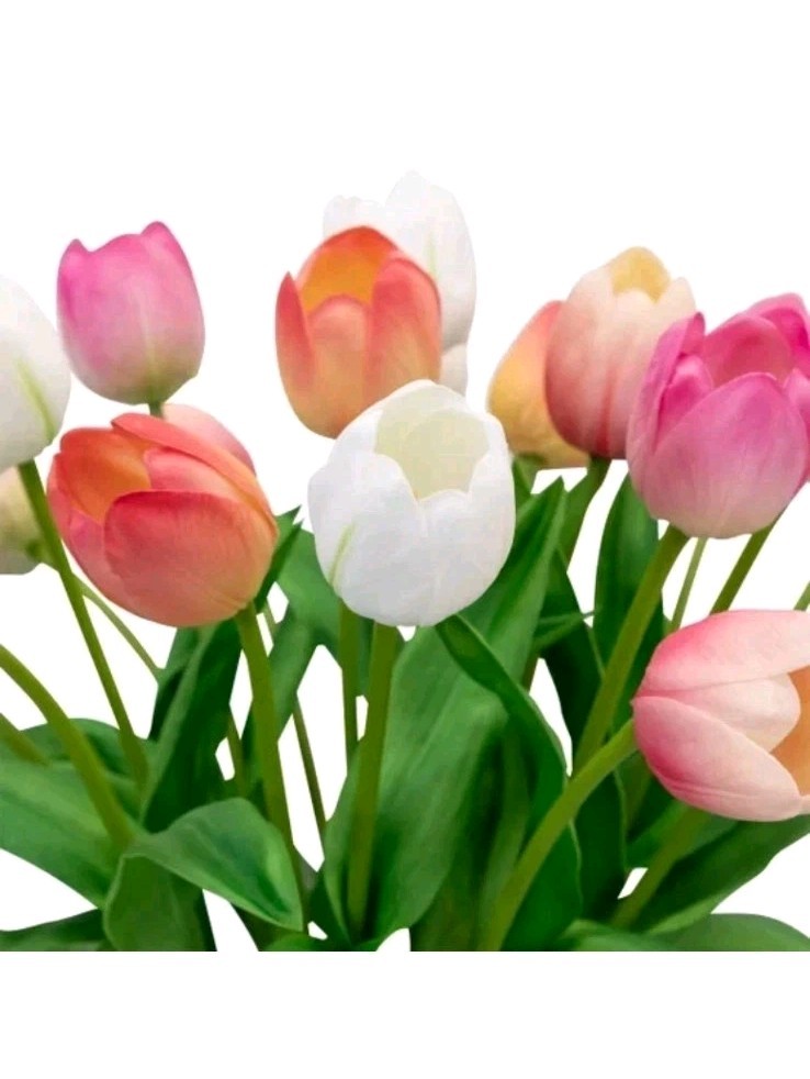 TULIPS FAKE ARTIFICIAL FLOWER FLORAL ARRANGEMENT SILK FLOWERS CERAMIC VASE NEW