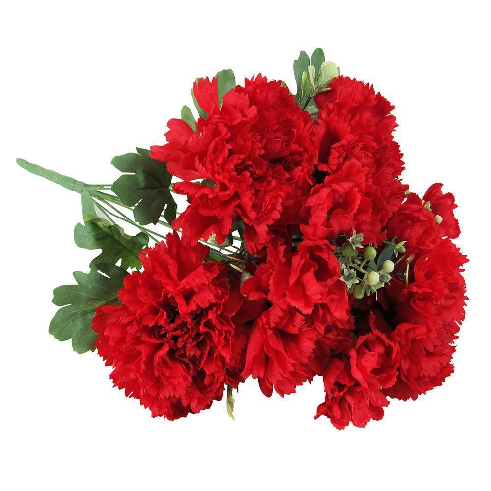 18 In. Red Artificial Carnation Flower Stem Bush Bouquet (Set of 2)