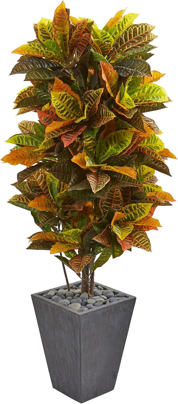 Lifelike 5.5′ Croton Artificial Plant in Stylish Slate Planter
