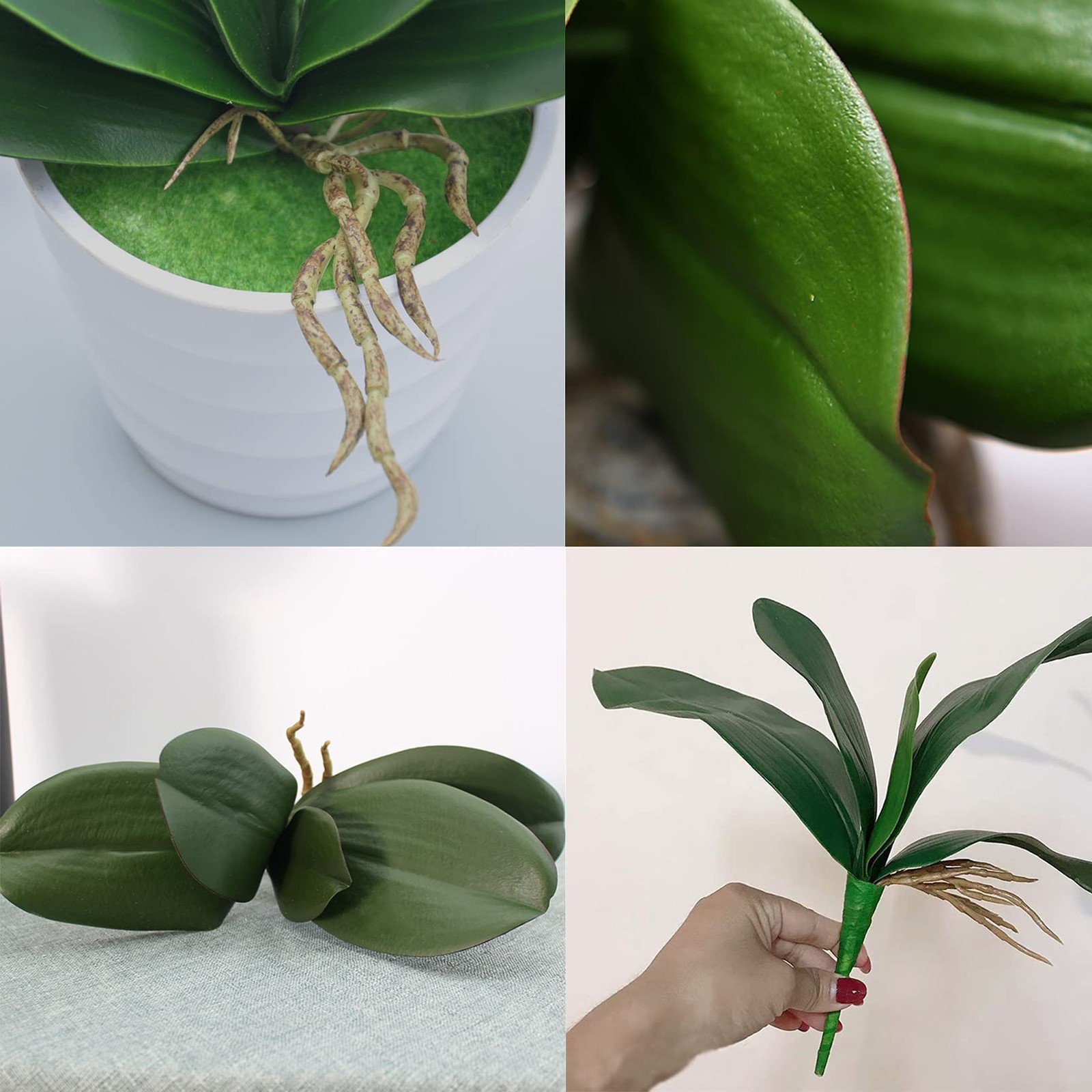 Artificial Green Phalaenopsis Orchid Leaves Realistic Roots Bonsai Decor
