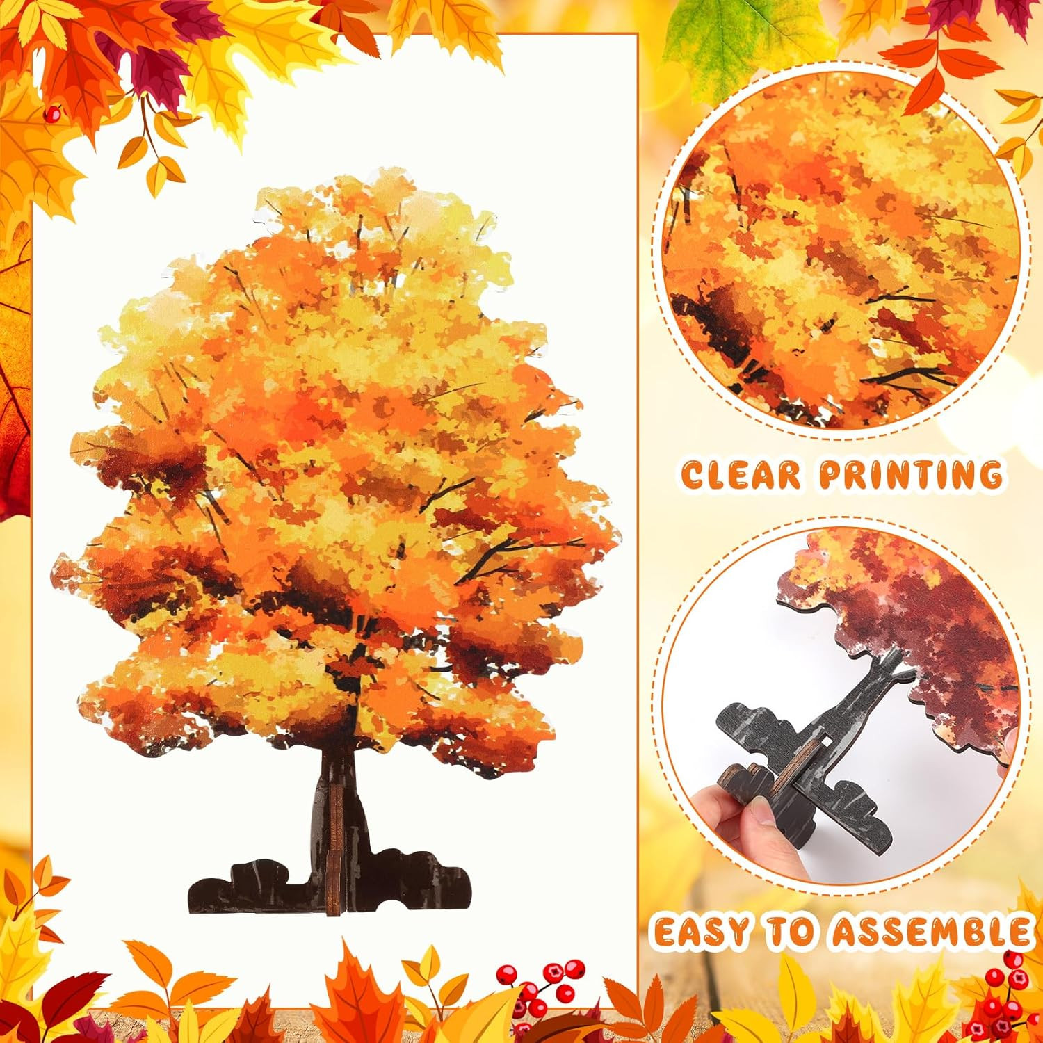 5 Pieces Mini Fall Maple Tree 2D 5 Size Autumn Artificial Miniature Trees Flat W