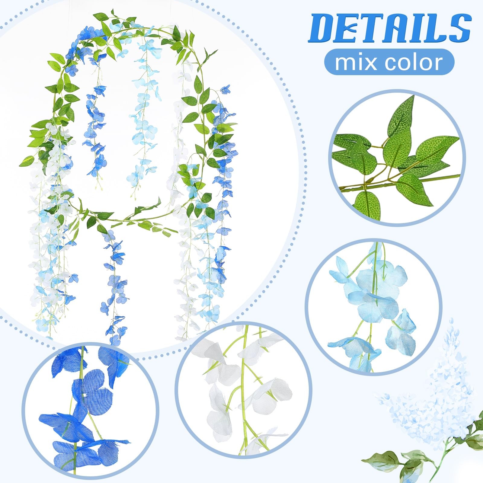 8pcs Wisteria Artificial Flowers Garland, 7.2Ft/Piece Wisteria Hanging Flower…