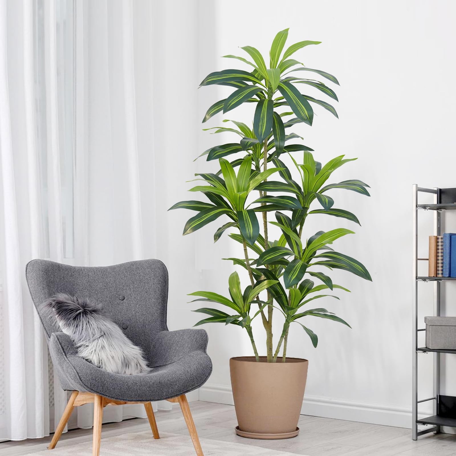 Dracaena Plant Artificial Tree 5Ft Tall Fake Tropical Floor Plants Potted (Re…