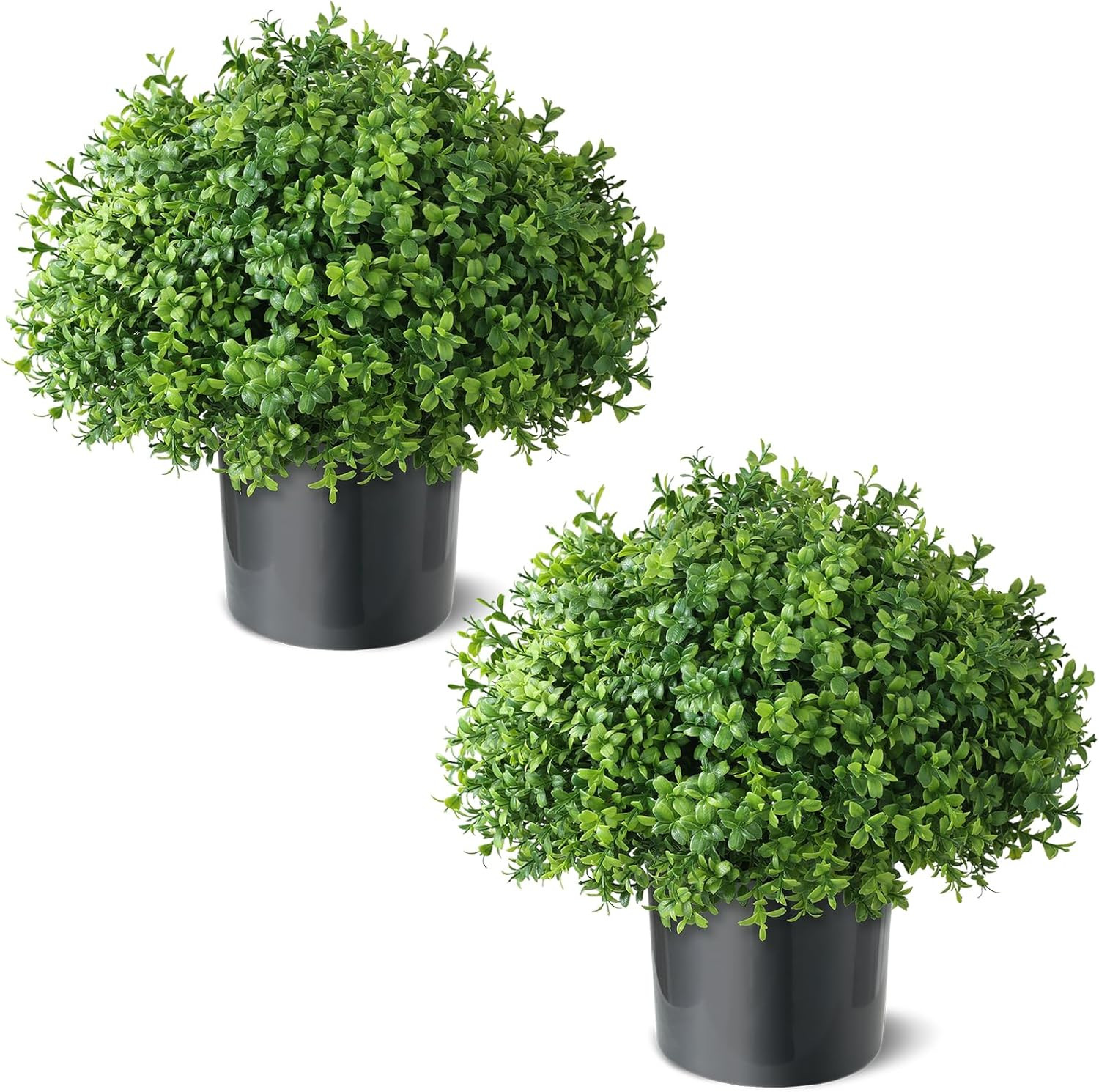 Set of 2 Artificial Boxwood Topiary Ball Trees UV Resistant Potted Plants