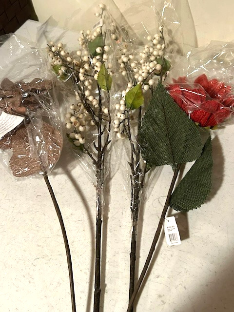 4 Large Sunflower and Berry Stems