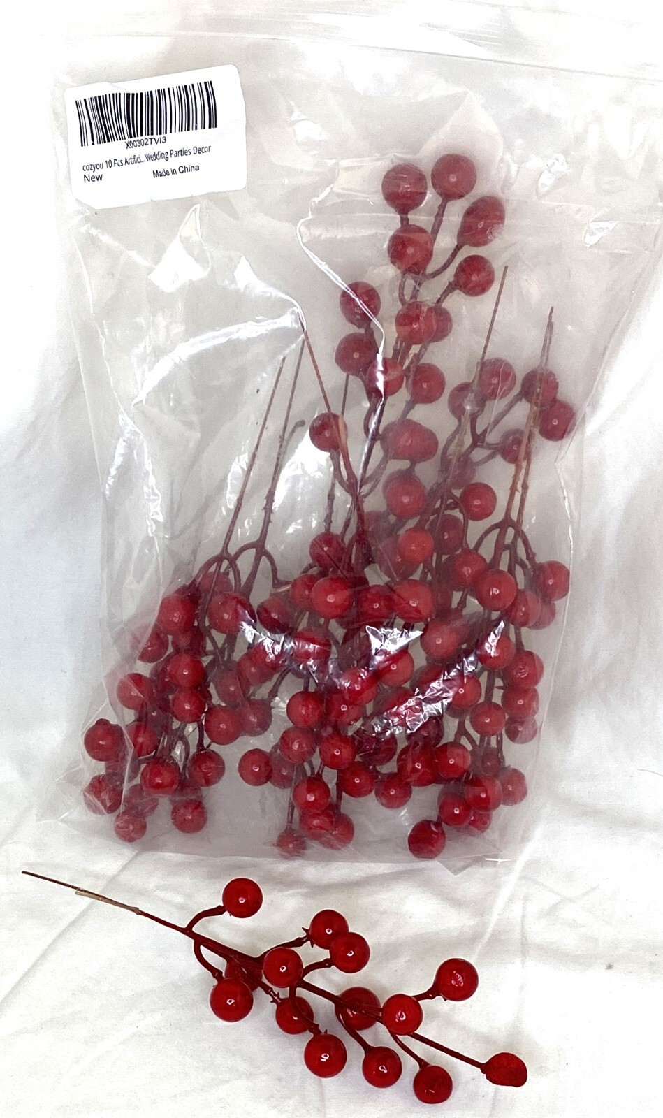Cozyou 10 Pcs Faux Red Berries for Holiday Décor Approx. 8″