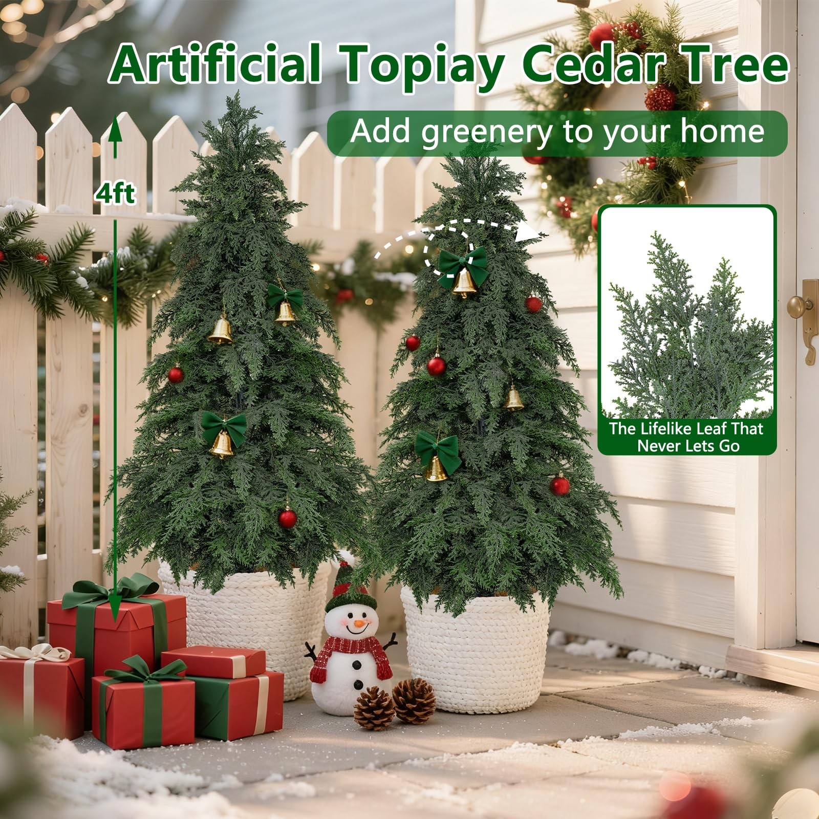 4FT Artificial Topiary Tree with Pot, 2 Pack Fake Evergreen Tree for Porch, A…
