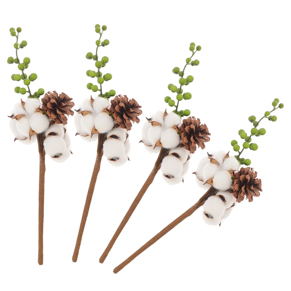 4Pcs Cotton Stem Decor Reusable Golden Faux Flower Stems for Vase Display