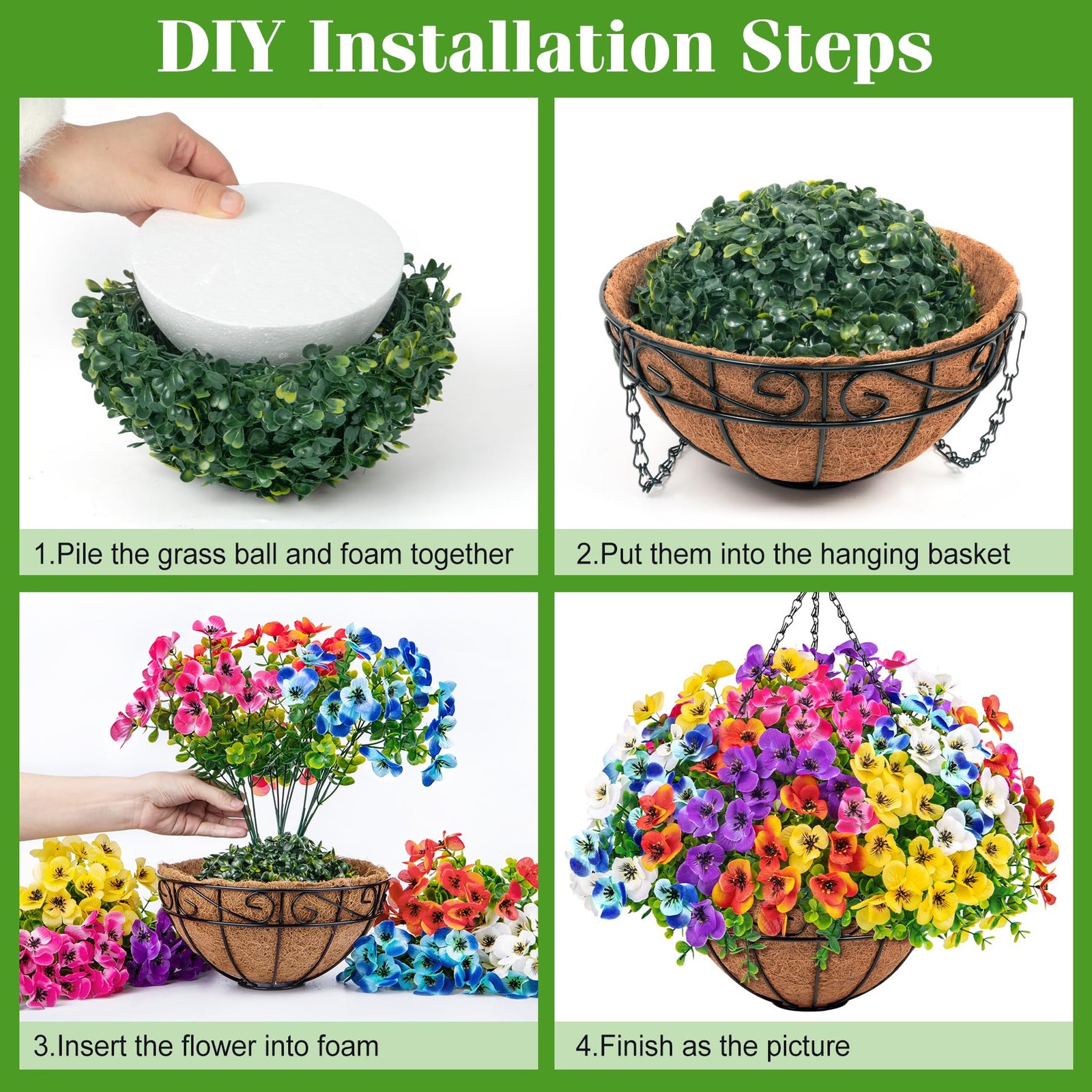 Besteek Artificial Hanging Flowers with Baskets for Outdoors, Fake Silk Pansy…