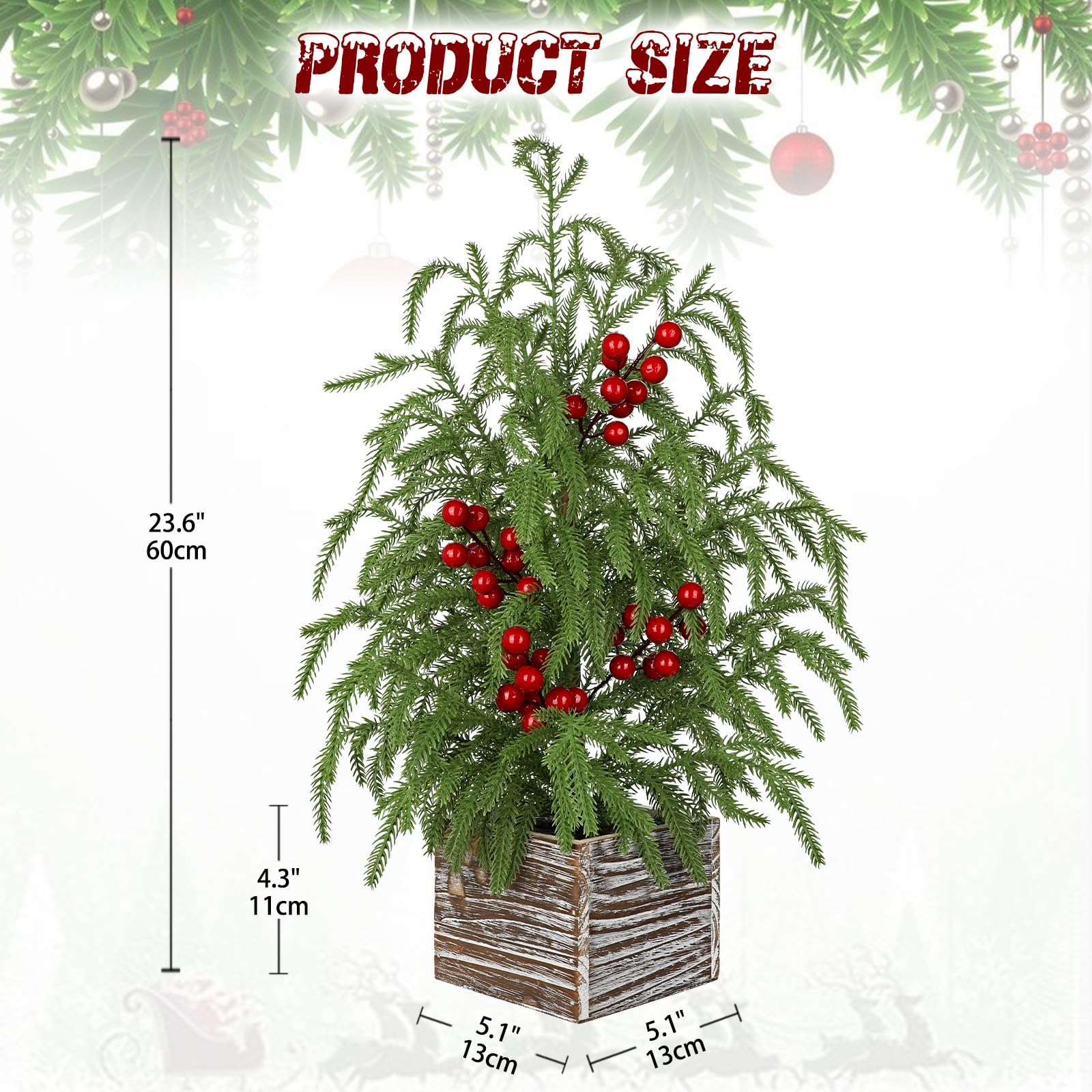23.6 Mini Table Top Christmas Tree with Red Berries – Small Faux Cypress Chri…