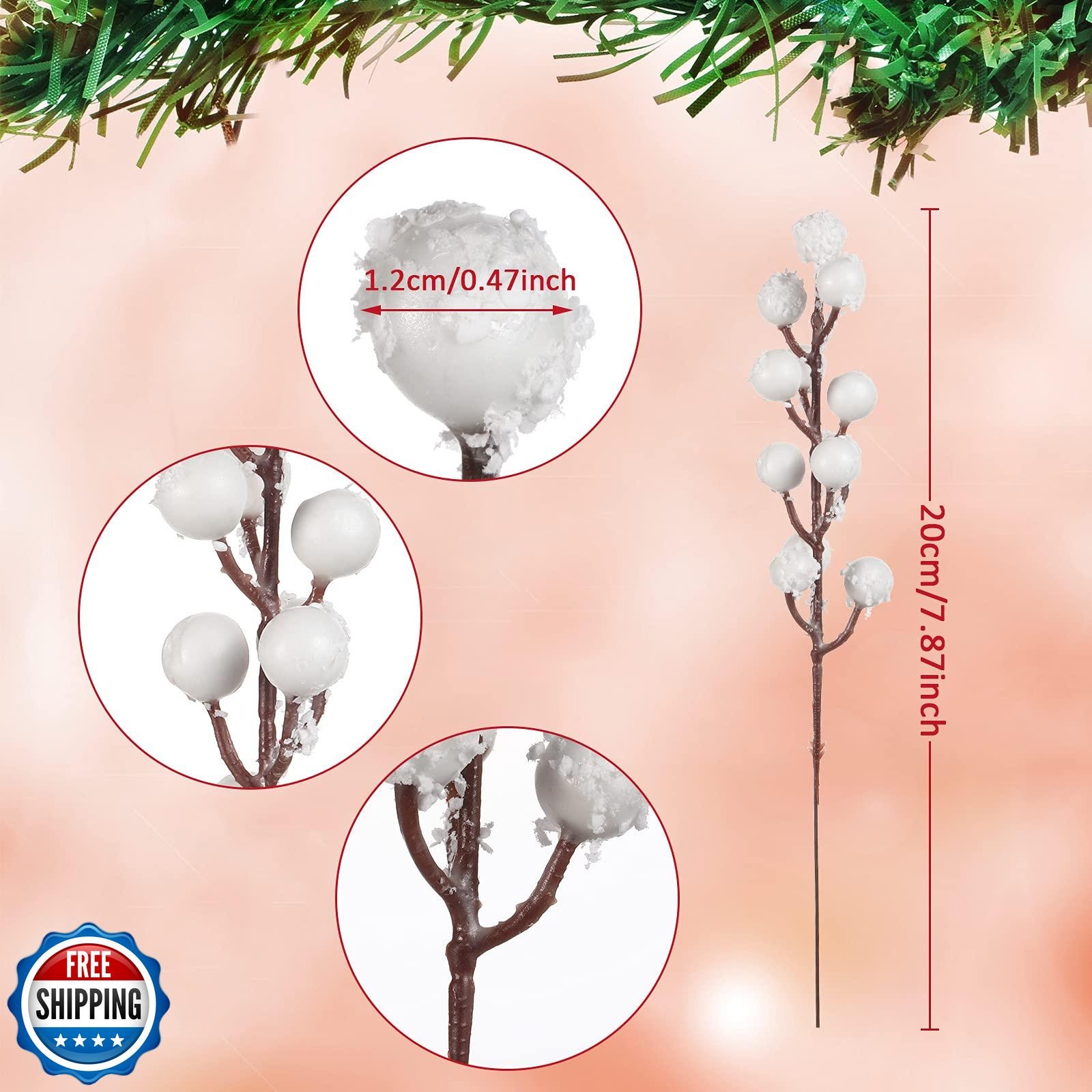 Geosar 30 Pieces Artificial Christmas Berry Picks with Snowflake Glitter Arti