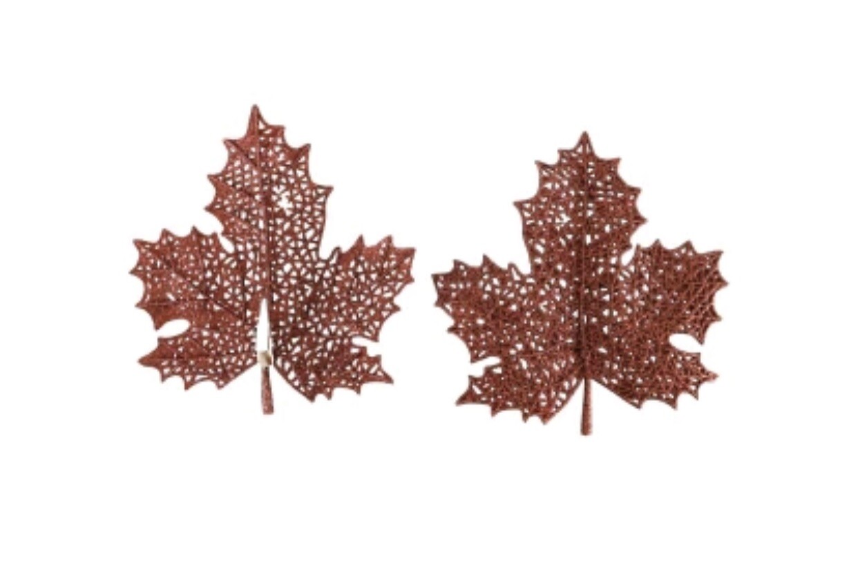 Glittery Plastic Maple Leaf Decorations w/Metal Clips 6PK Fall Autumn Decoration