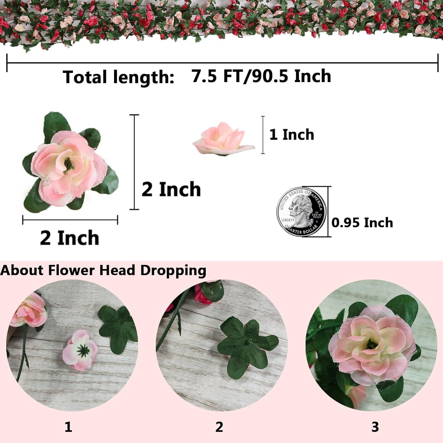 5PC 41FT Spring Flower Garland Pink Fake Flower Vine Artificial Flowers Garland