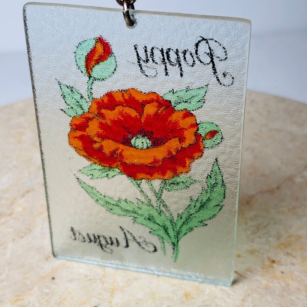 Retro Hanging Stained Glass Poppy August Birth Month Flower Decor Sun Catcher