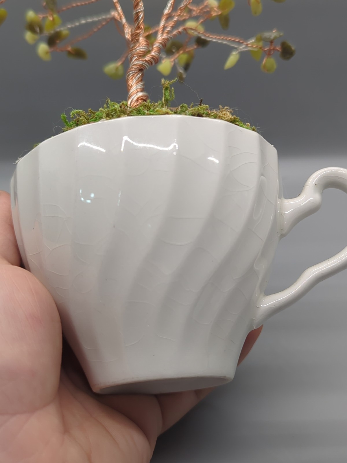 Handmade Crystral & Wire Tree In Vintage Tea Cup