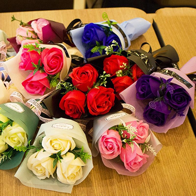 Valentine Rose Soap Flower Bouquet Gift Box with Teddy Bear Romantic Home Decor
