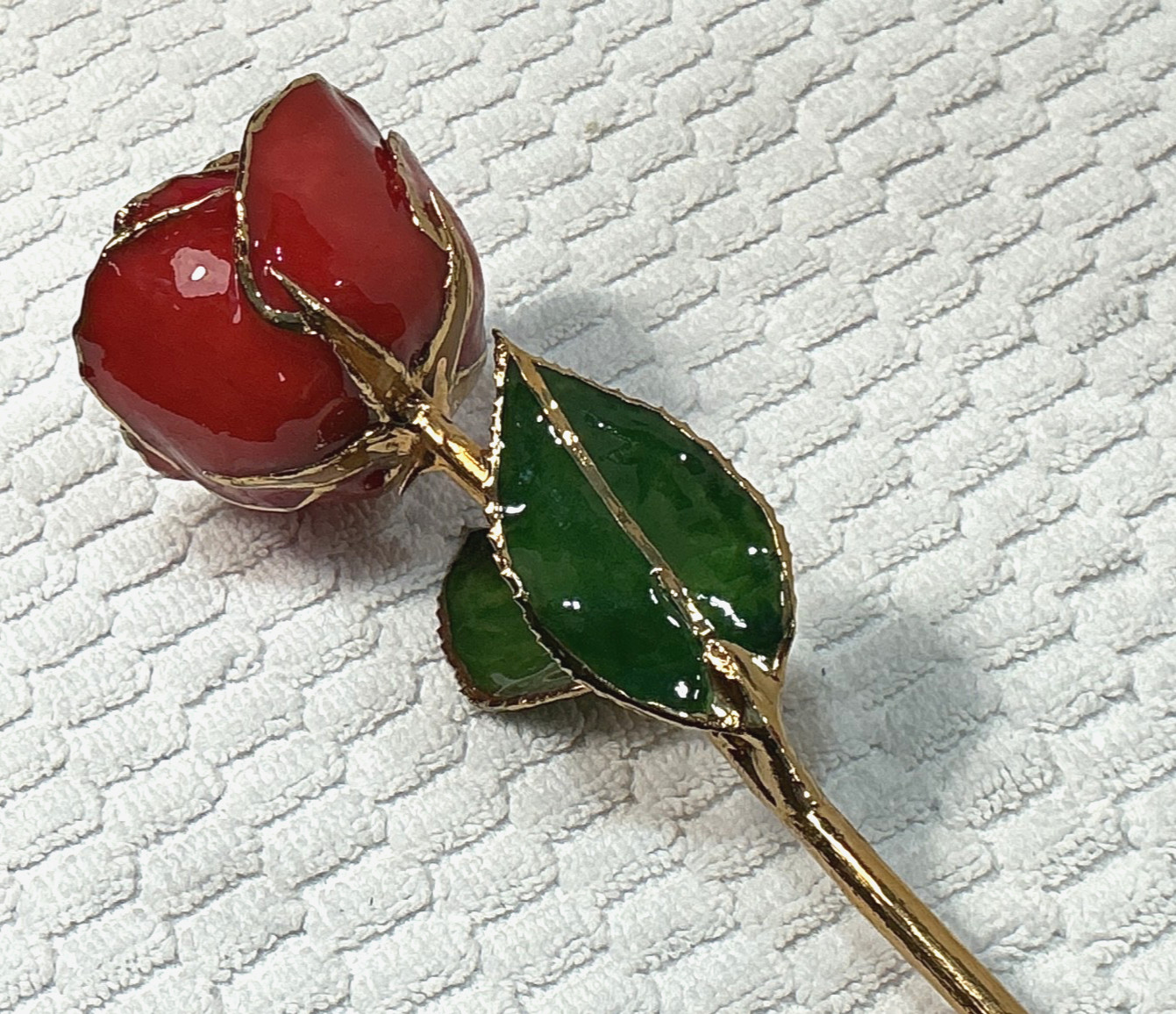 24k & Enamel Preserved Real Red Rose With Thorns Forever Keepsake