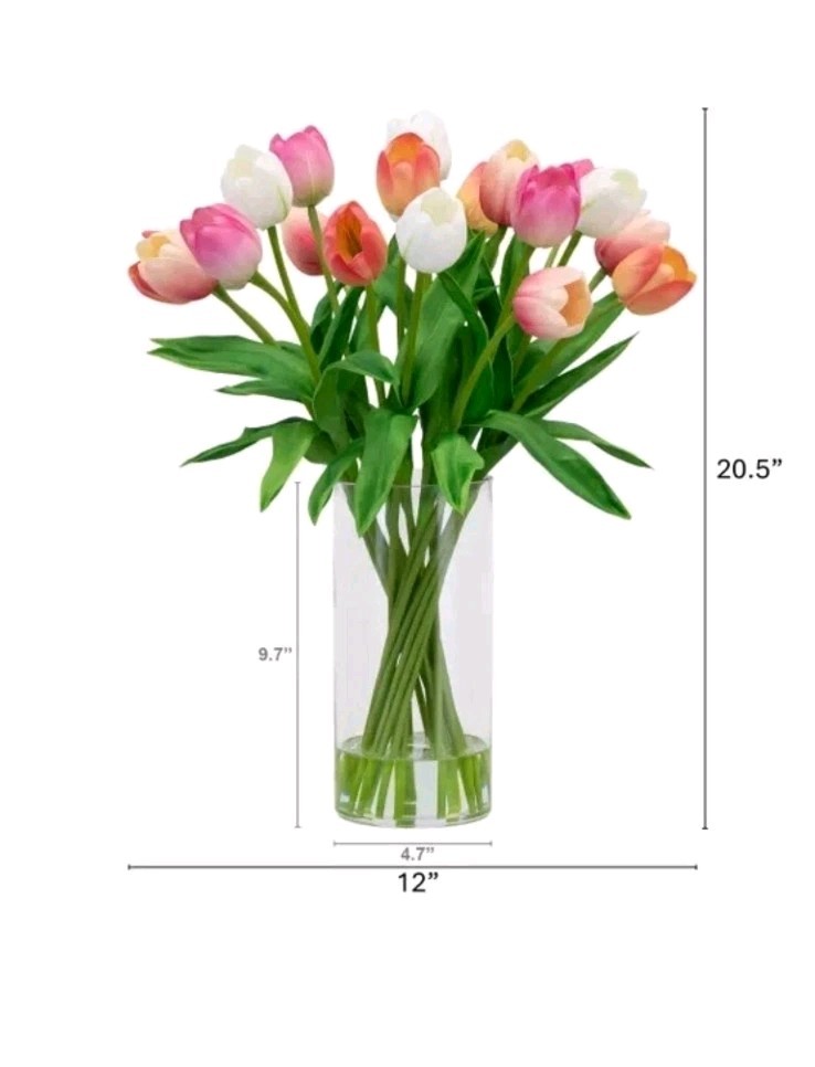 TULIPS FAKE ARTIFICIAL FLOWER FLORAL ARRANGEMENT SILK FLOWERS CERAMIC VASE NEW