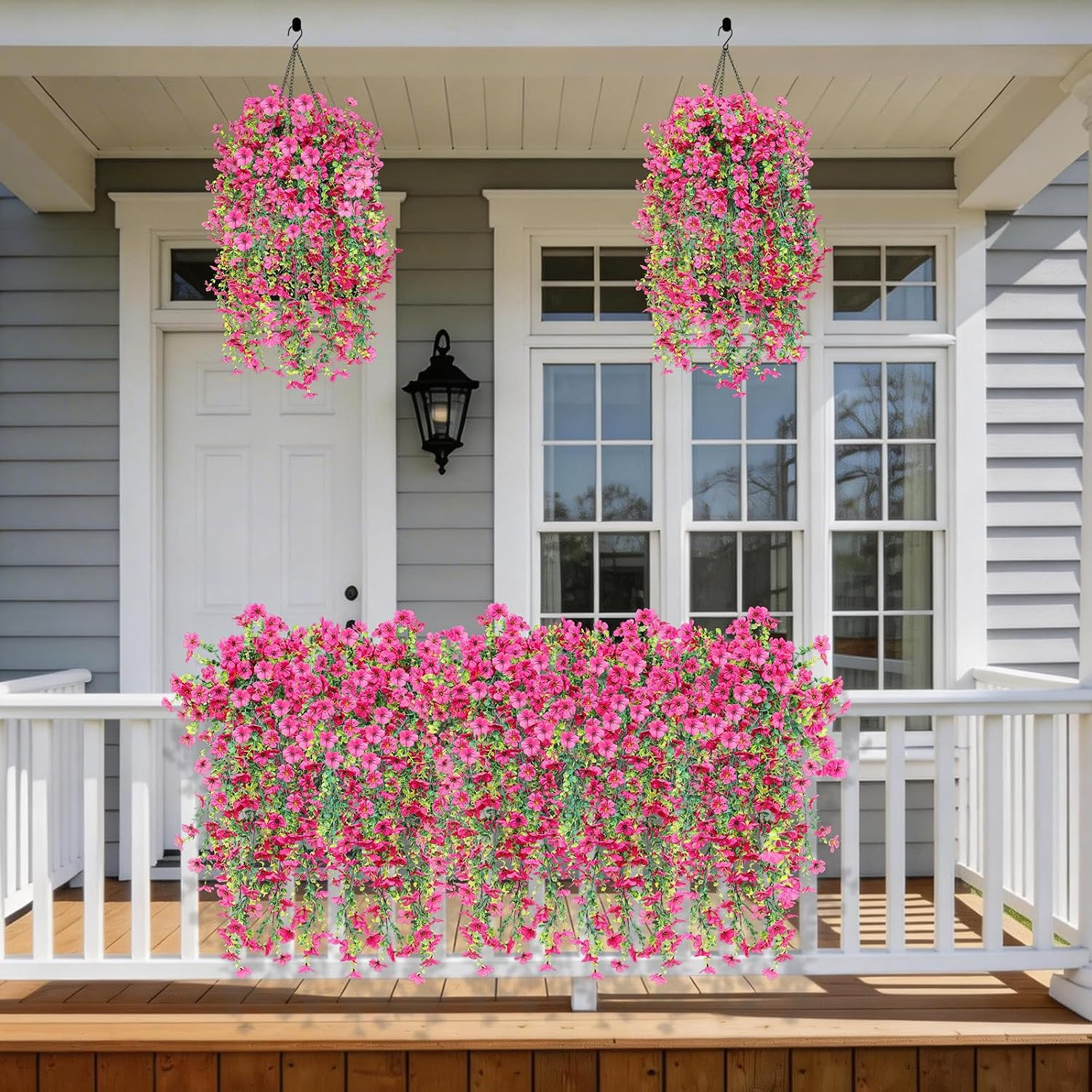 Artificial Hanging Flowers for Outdoors Faux Plants Spring Porch Decor, 2 Pcs