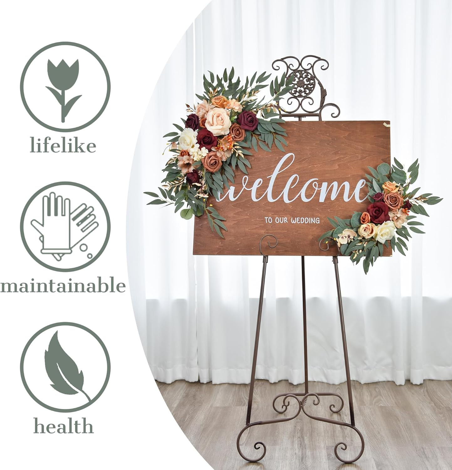 Burnt Orange Wedding Arch Flower Swags – Terracotta Floral Arrangements Set of 2