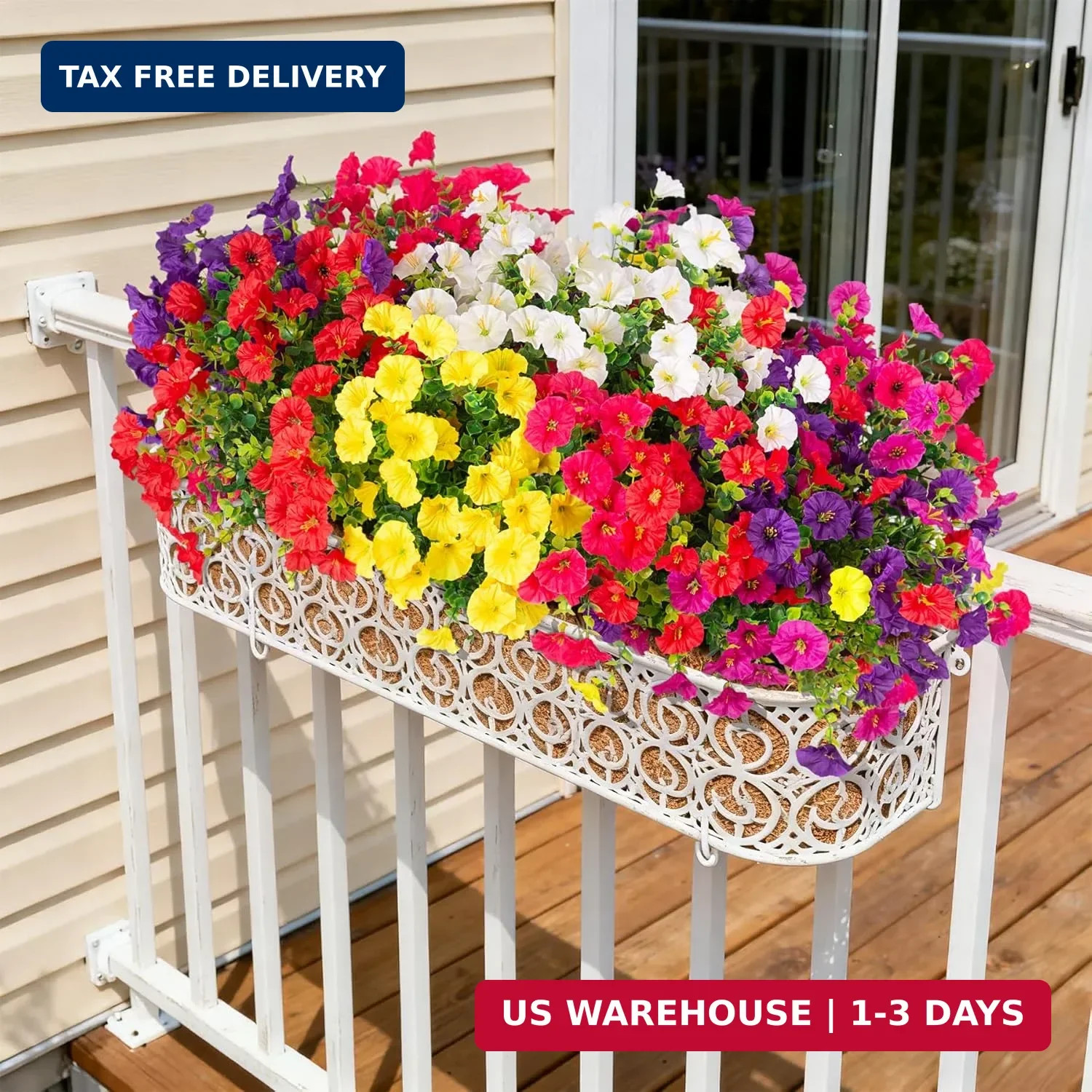 Hrobek Artificial Flowers for Outdoors, 12 Bundles Fake Plastic Petunias Flower