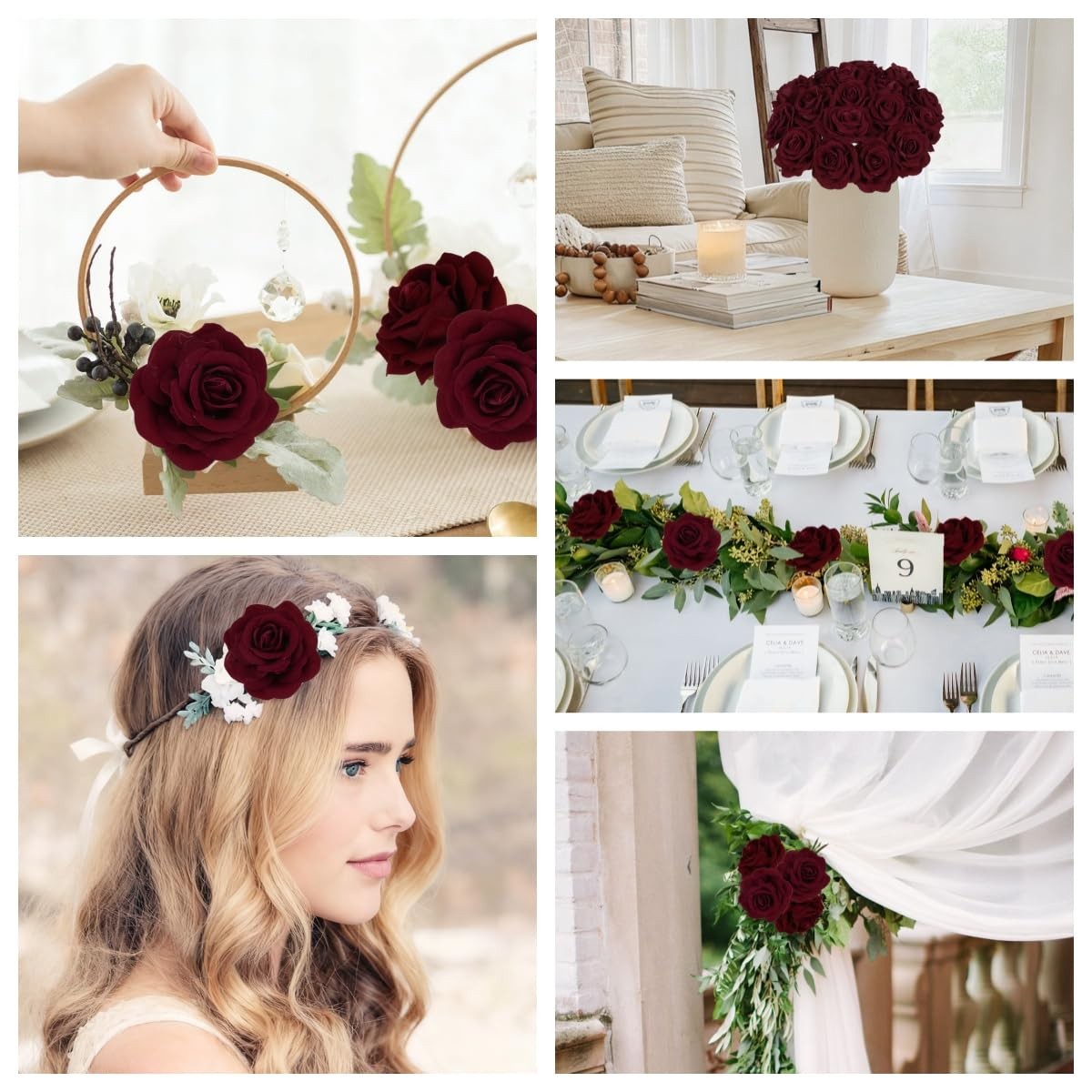 25 PCS Rose Artificial Flower Heads 7 CM 2.75 In Velvet Burgundy Wedding DIY